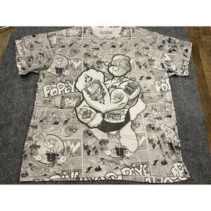 Popeye T-Shirt Womens 2 XL Short Sleeve Shirt All over Print Gray Top